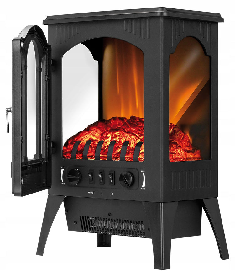 Pastatomas elektrinis židinys „MPM MEK-01“ su šildymu, 1750 W, juodas