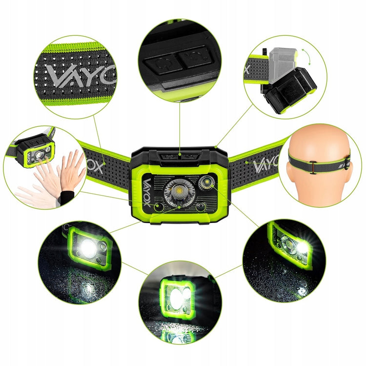 Įkraunamas LED žibintuvėlis ant galvos „Vayox PRO“, 750 lm, USB-C, IPX6