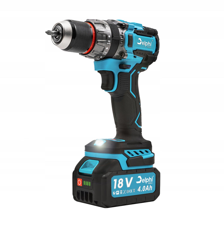 Akumuliatorinis smūginis gręžtuvas-suktuvas „Delphi Tools“, 18 V, 90 Nm, 4 Ah