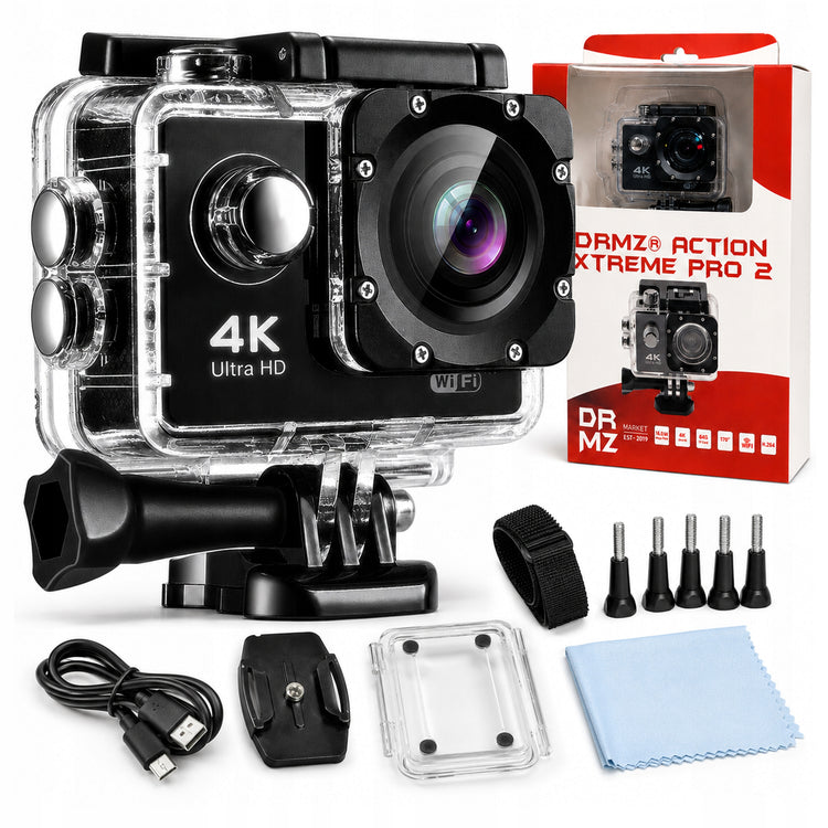 Veiksmo kamera „DRMZ ActionXtreme PRO 2“ su 2 laikikliais, vandeniui atspari iki 30 m