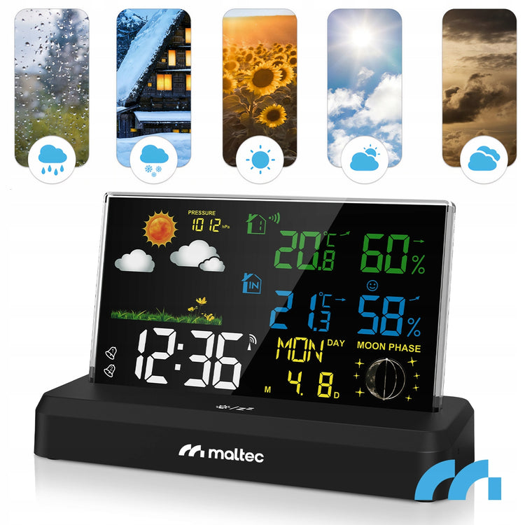 Belaidė meteostotelė su barometru, lauko jutikliu ir žadintuvu – nuotrauka 3