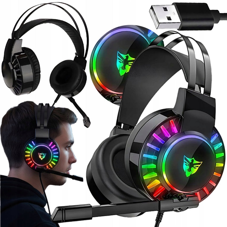 Žaidimų ausinės su mikrofonu „Lewer“, RGB apšvietimas, laidinės