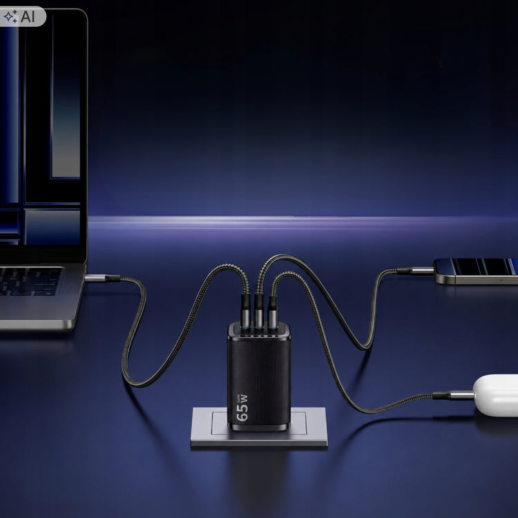Greitasis GaN įkroviklis „Matnox“ 65 W su 2 USB-C ir USB-A, PD / QC 4.0