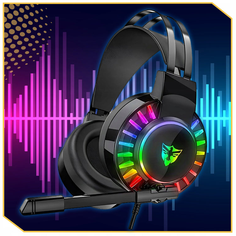 Žaidimų ausinės su mikrofonu „Lewer“, RGB apšvietimas, laidinės