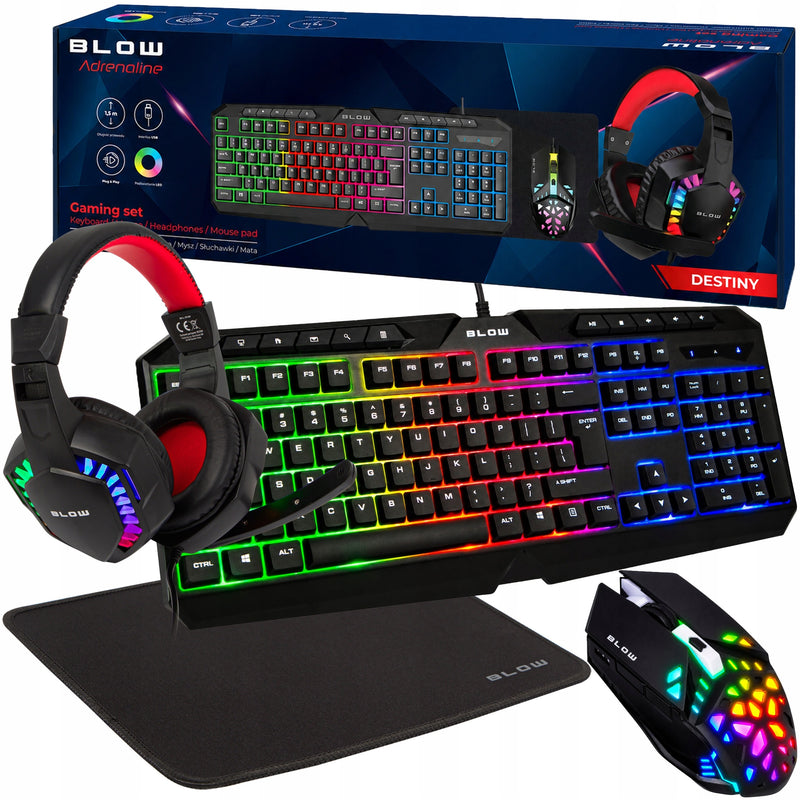 Žaidimų rinkinys 4 in 1 „Blow Destiny“: klaviatūra, pelė, ausinės ir kilimėlis