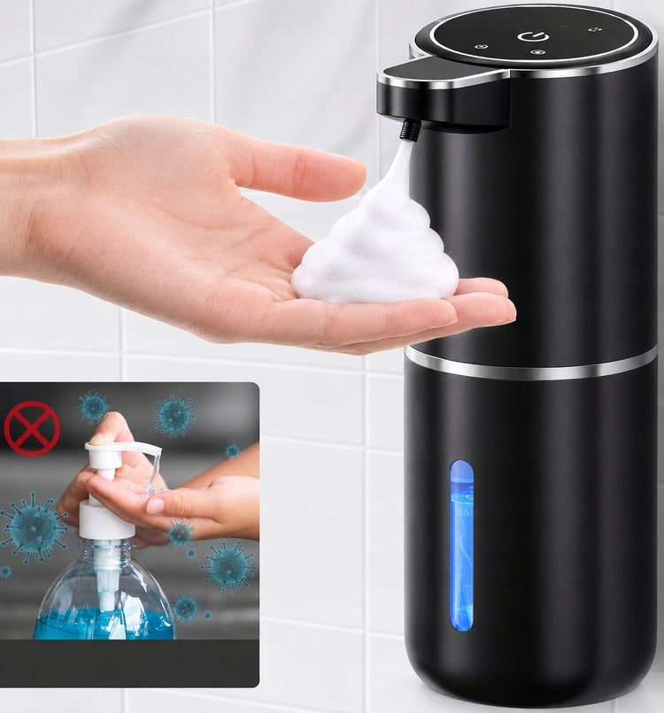 Pakabinamas bekontaktis muilo dozatorius, 380 ml, įkraunamas per USB, juodas