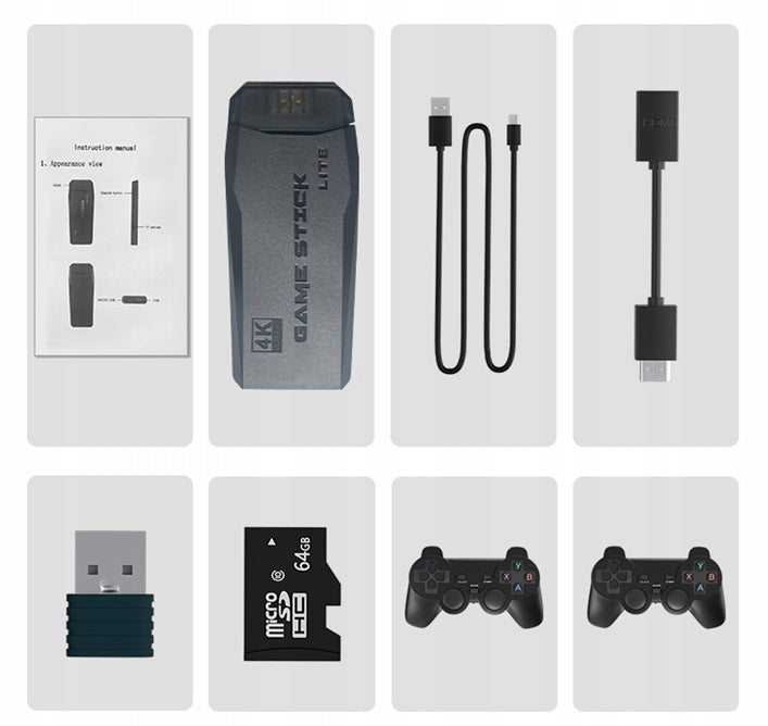 Retro žaidimų konsolė HDMI su 2 pultais ir 64 GB kortele