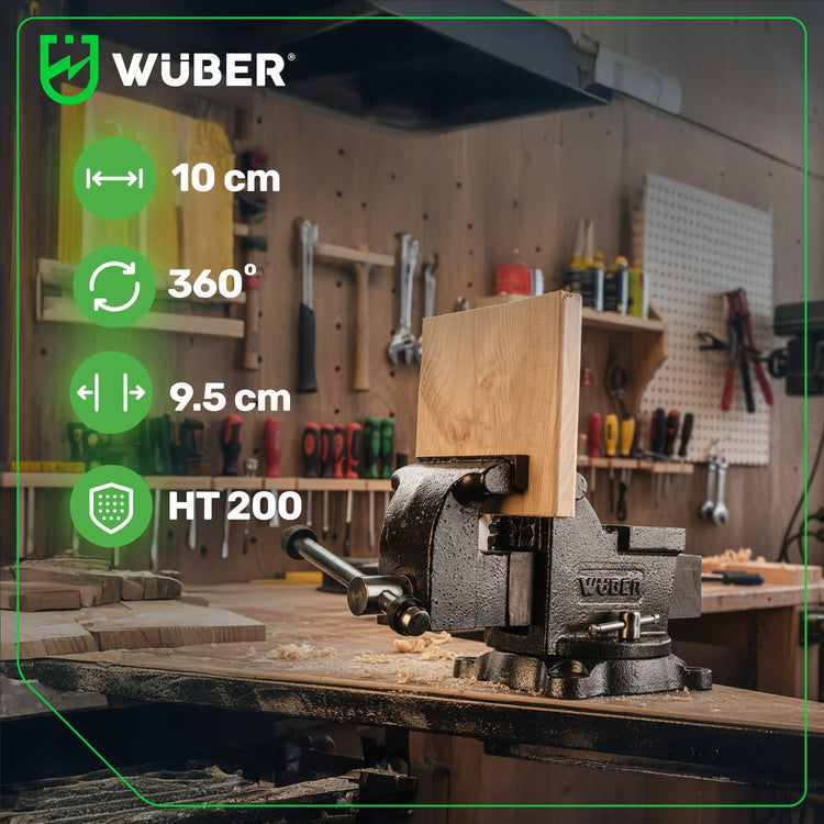 Ketaus šaltkalvio spaustuvas su priekalu „Wuber“, besisukantis 360°, 100 mm