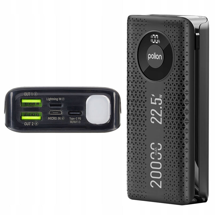 Išorinė baterija „Polion“ 20000 mAh, 22,5 W, PD 3.0 ir QC 3.0, USB-C/USB-A – nuotrauka 3