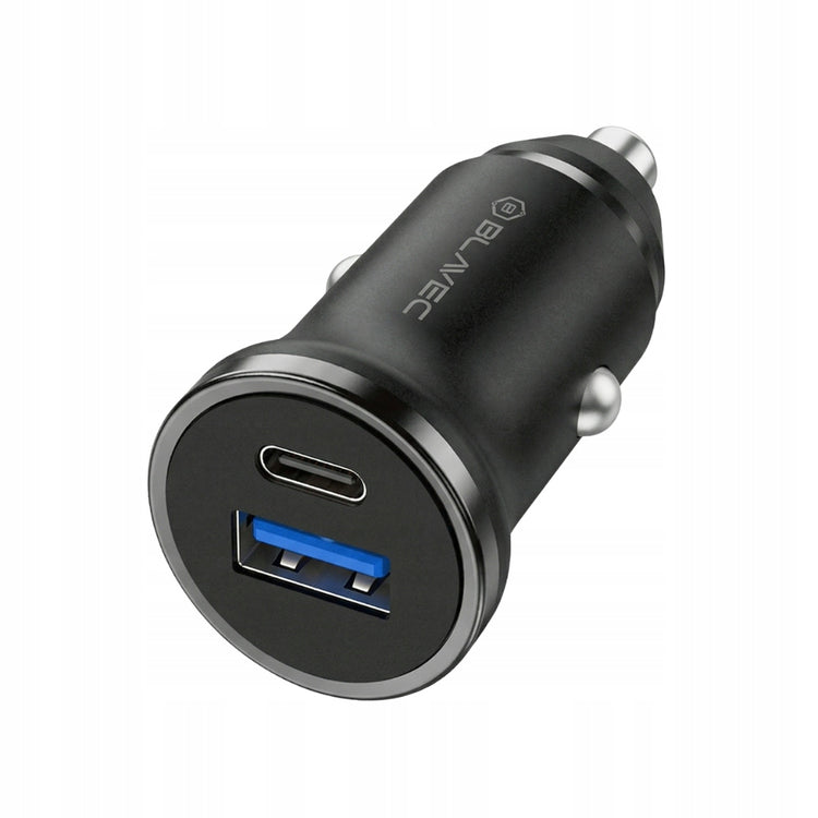 Automobilinis įkroviklis „Blavec BS-01B-C“, USB-C PD 20 W + USB QC 3.0, su USB-C laidu