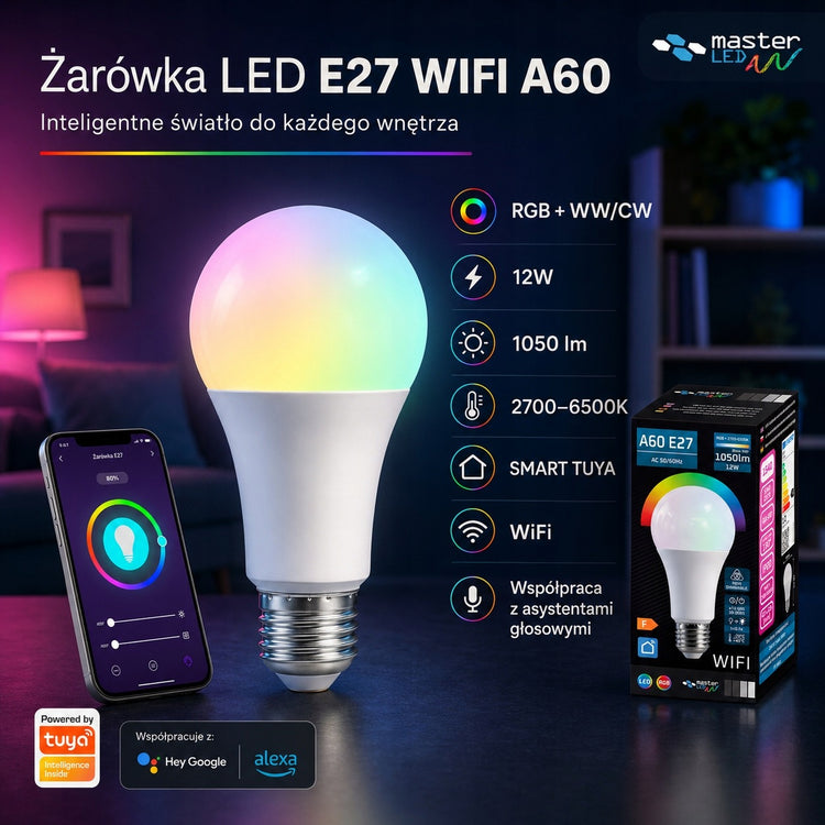 Išmanioji Wi-Fi LED lemputė „Masterled“ E27, RGB + CCT, 12 W, 1050 lm, Tuya