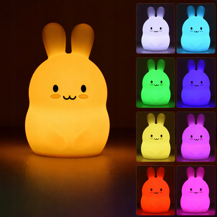 Silikoninis naktinis šviestuvas-zuikutis su RGB ir pultu – nuotrauka 4