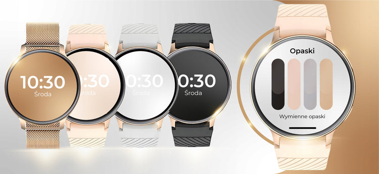 Moteriškas išmanusis laikrodis „WonderWatch WonderFit sX5“ su pokalbiais ir 4 keičiamomis apyrankėmis, auksinis