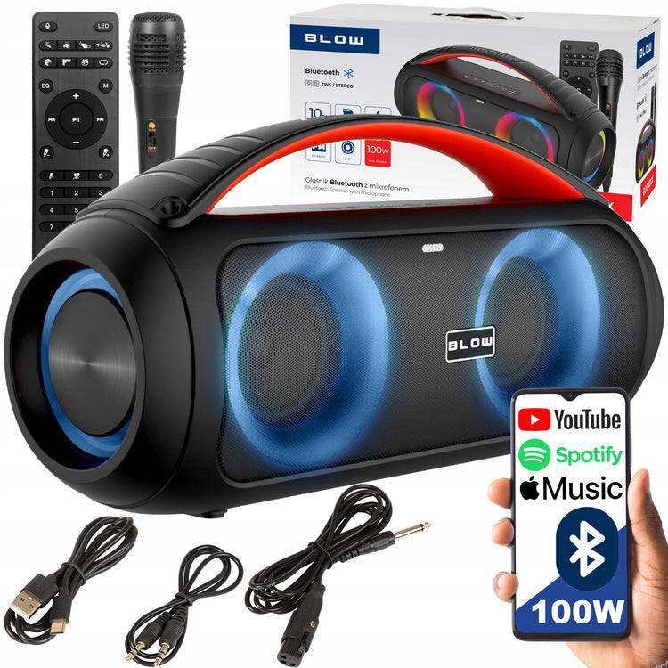 Galinga Bluetooth kolonėlė-boombox „Blow“, 100 W, su mikrofonu, pulteliu ir powerbank funkcija