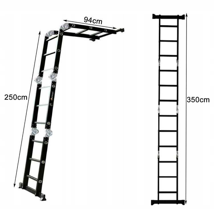Daugiafunkcės aliuminės kopėčios su platforma „Kontrakt“ 4×3, 4,5 m, 150 kg