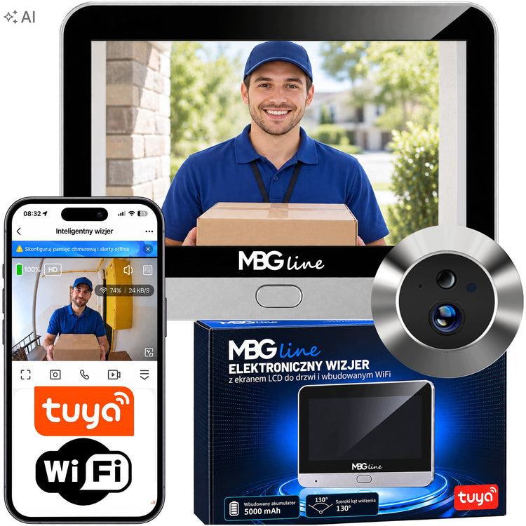 Belaidė Wi-Fi durų akutė su kamera „MBG Line“ Tuya, 3 MP, judesio jutiklis