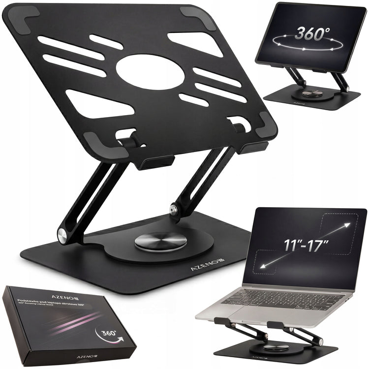 Nešiojamojo kompiuterio stovas „Azeno AZ-0120“ iki 17“, sukamas 360°