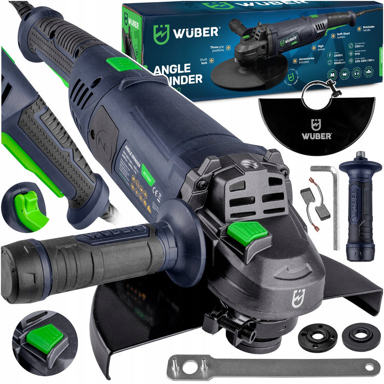 Didelis kampinis šlifuoklis su švelniu paleidimu „Wuber Diax“, 230 mm, 2000 W