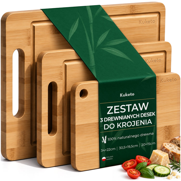 Didelės bambukinės pjaustymo ir serviravimo lentos „Kuketo“, 3 vnt.