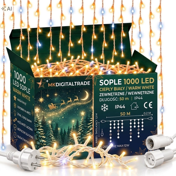 Lauko LED girlianda „Varvekliai“, 1000 LED, 51,5 m, šiltai balta