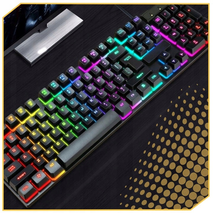 Žaidimų rinkinys „Lewer“: mechaninė klaviatūra, pelė ir ausinės, RGB