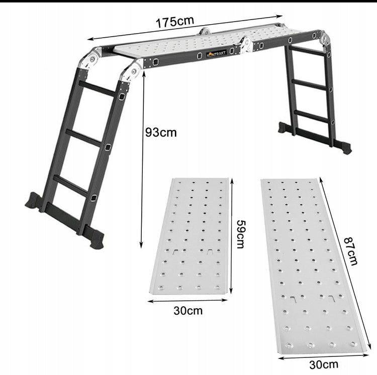 Daugiafunkcės aliuminės kopėčios su platforma „Kontrakt“ 4×3, 4,5 m, 150 kg