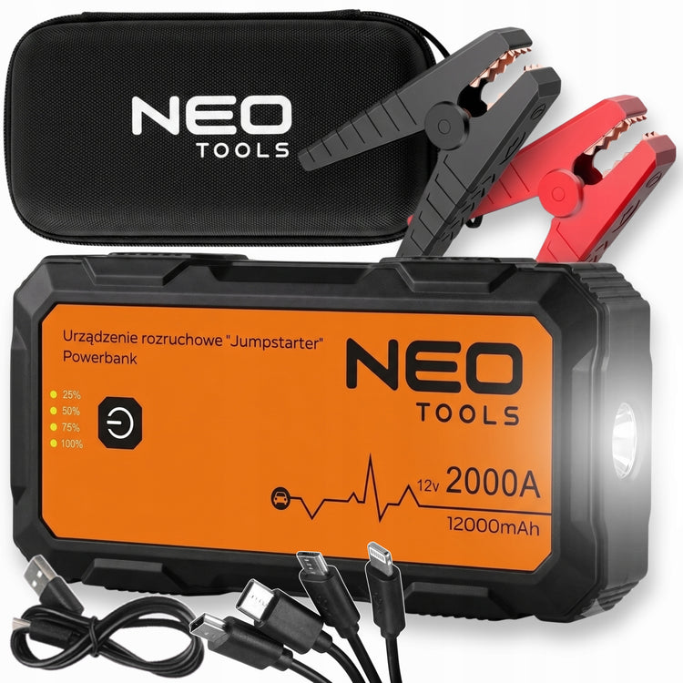 Automobilio užvedimo įrenginys su išorine baterija „Neo Tools 11-619“, 12000 mAh, 12 V, su LED