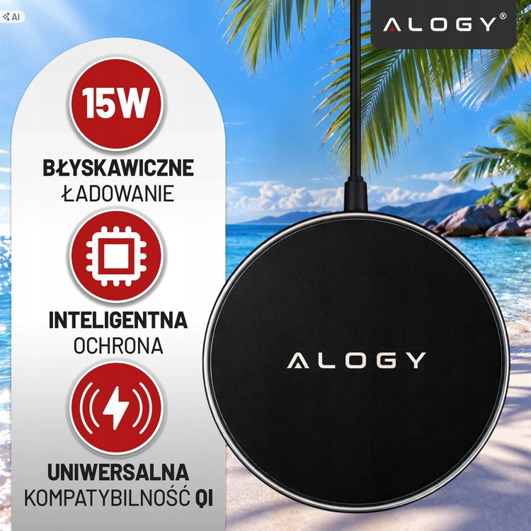 Itin plonas indukcinis kroviklis „Alogy SlimCharge“ 15 W, Qi, su USB-C laidu