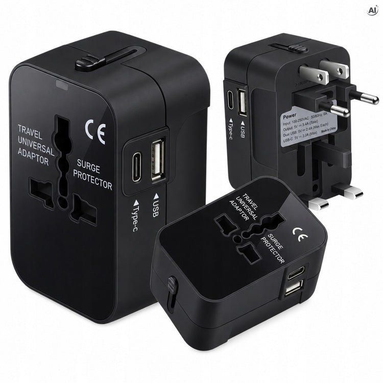 Universalus kelioninis adapteris „Allbag“ su 2 USB, EU / UK / US