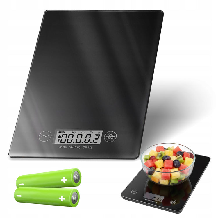 Stiklinės virtuvinės svarstyklės „Arsa Go“, juodos, 5 kg / 1 g