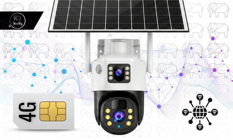 Dviguba saulės 4G lauko kamera „Heelly“ 2in1, 2×5 MP, pasukama, balta