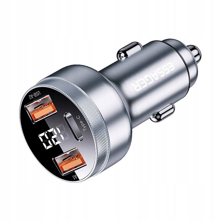 Automobilinis kroviklis „Essager“ 80 W su ekranu: 2× USB-A + USB-C, PD