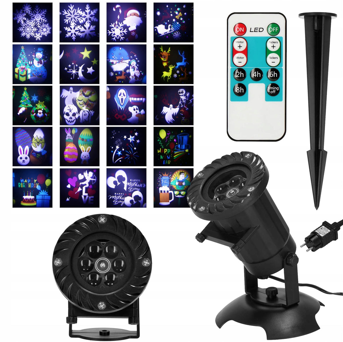 Kalėdinis LED lazerinis projektorius „Springos“ 20 motyvų, IP65