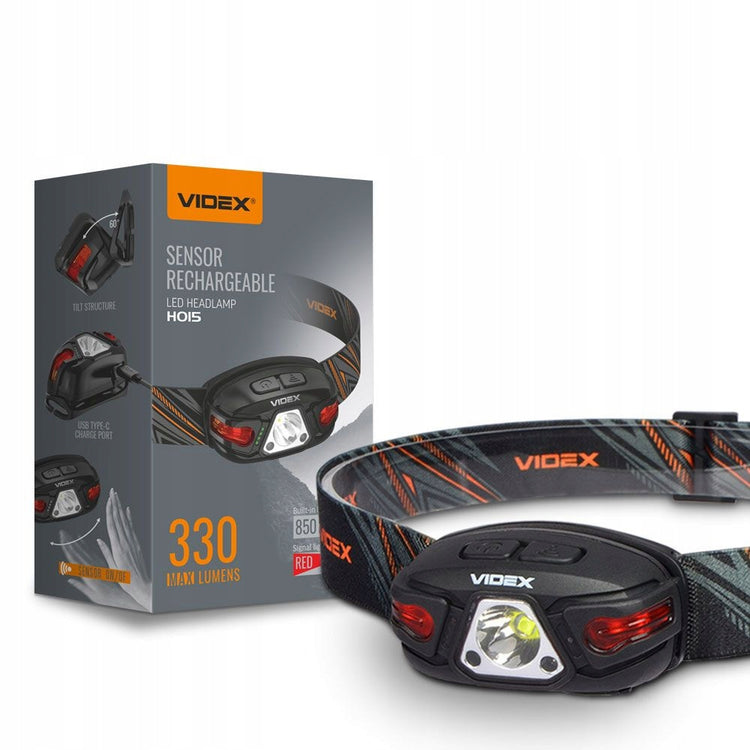 LED žibintuvėlis ant galvos „Videx“, 330 lm, USB-C, IP67