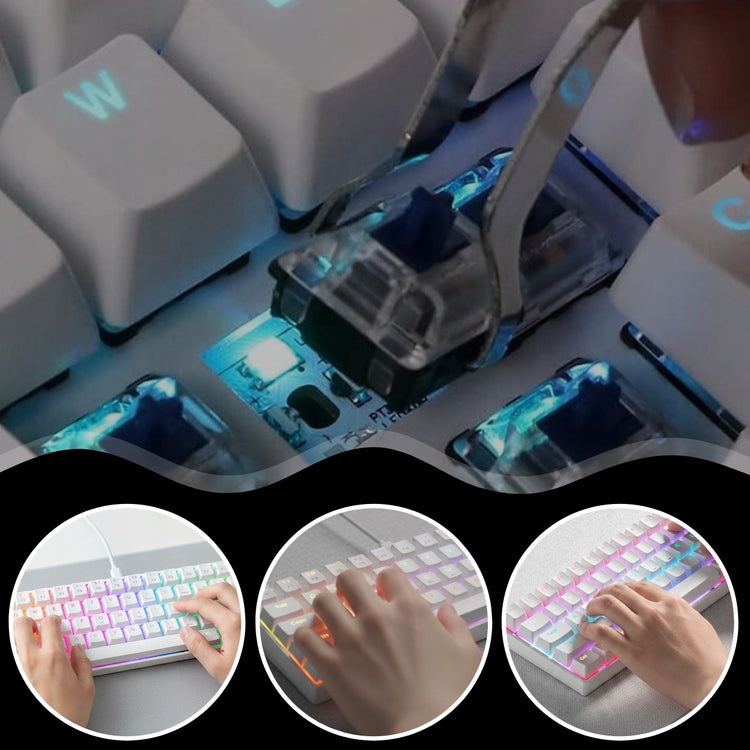 Mechaninė klaviatūra „Memflow“ 61 klavišas, balta, RGB, USB-C