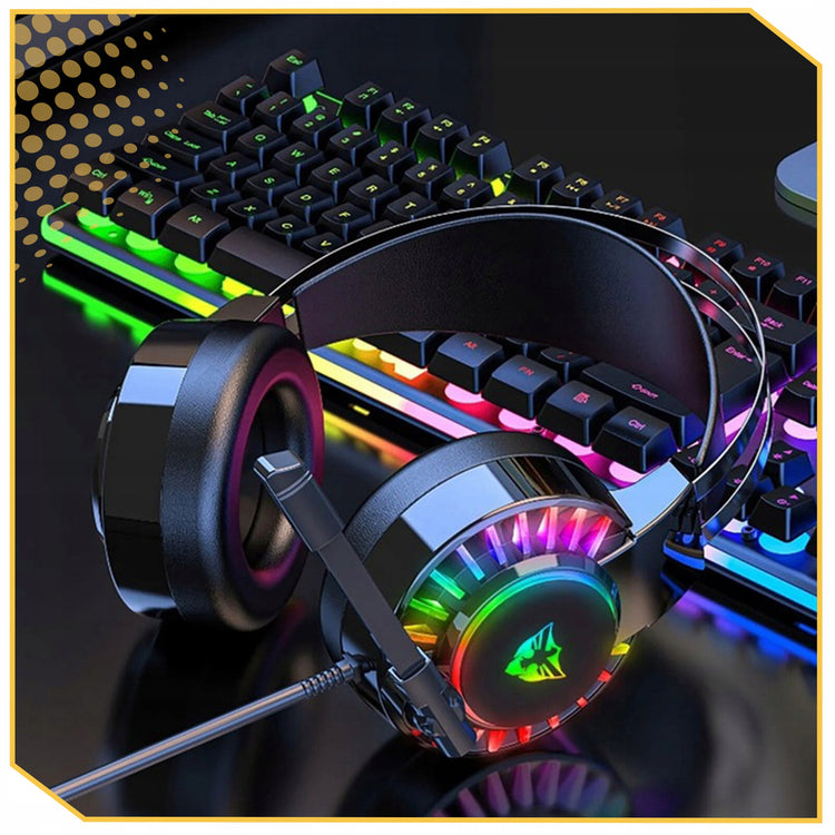 Žaidimų ausinės su mikrofonu „Lewer“, RGB apšvietimas, laidinės