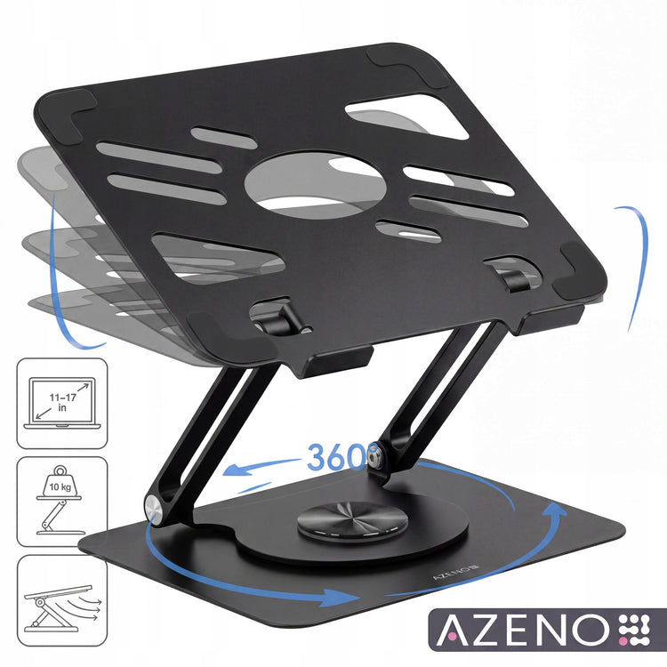 Nešiojamojo kompiuterio stovas „Azeno AZ-0120“ iki 17“, sukamas 360°
