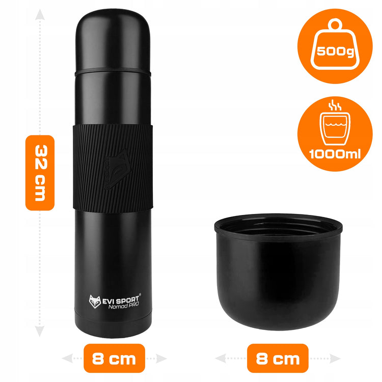 Turistinis vakuuminis termosas „EVI Sport Nomad Pro“, 1 l, juodas