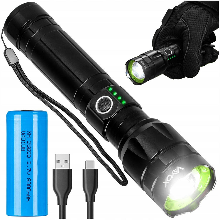 Akumuliatorinis taktinis LED žibintuvėlis „Vayox Pro“ 1060 lm, USB-C, zoom