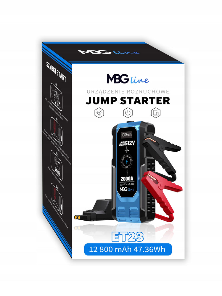 Automobilio užvedimo įrenginys „MBG Line ET23“, 12800 mAh, 12 V, QC 3.0, su LED
