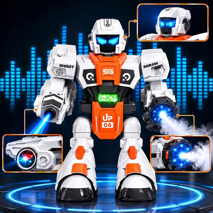 Nuotoliniu būdu valdomas robotas „HollaKids“, šaudantis strėlėmis, su garais