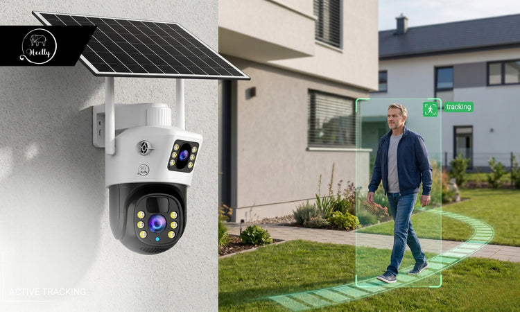 Dviguba saulės 4G lauko kamera „Heelly“ 2in1, 2×5 MP, pasukama, balta