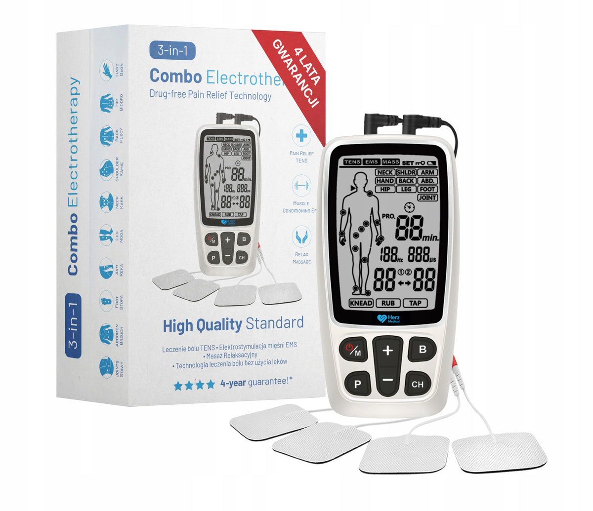 Elektrostimuliatorius TENS/EMS „Herz Medical“, 60 programų – nuotrauka 1