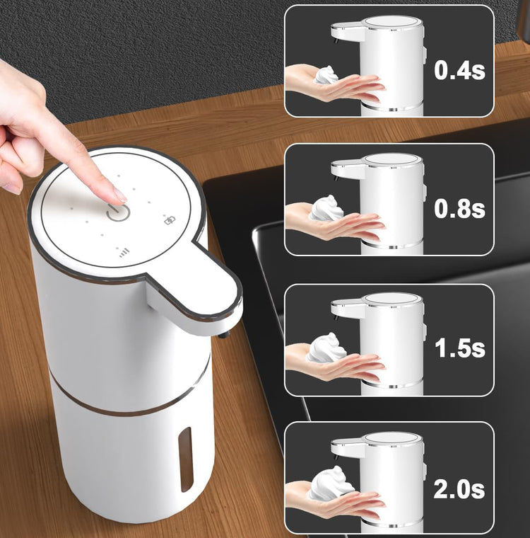 Automatinis bekontaktis putojančio muilo dozatorius, 380 ml, įkraunamas, baltas