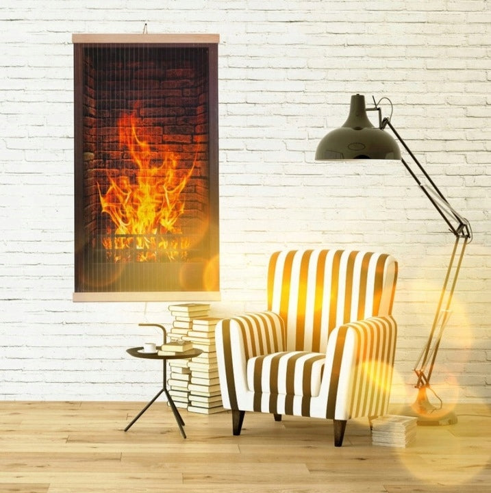 Sieninis infraraudonųjų spindulių šildytuvas-paveikslas „Trio“ su termoreguliatoriumi, židinio motyvas, 430 W – nuotrauka 5