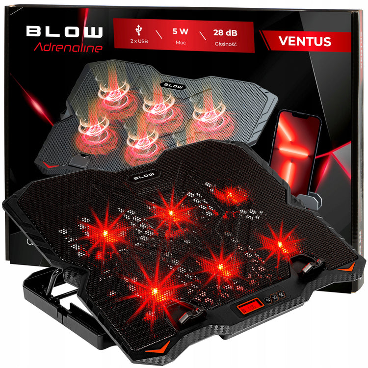 Žaidimų aušinimo padėklas nešiojamajam kompiuteriui „Blow Ventus“ su LED ir USB