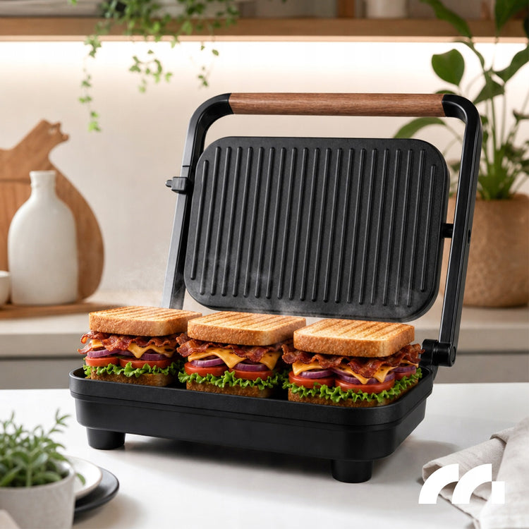 Kontaktinis grilis-sumuštinių keptuvė panini, 1500 W, nepridegančios plokštės – nuotrauka 4