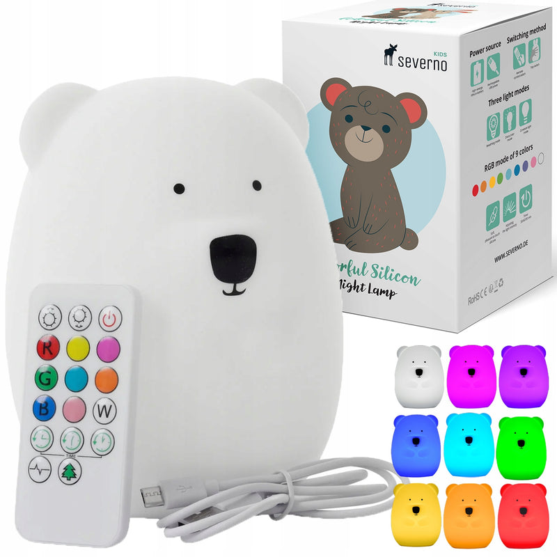 Silikoninis naktinis šviestuvas vaikams „Severno Kids“ su RGB ir pultu