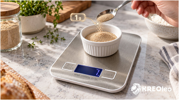 Elektroninės virtuvinės svarstyklės „KREOleo“, 10 kg / 1 g, su LCD
