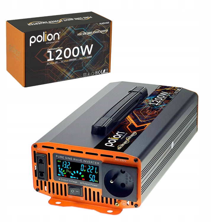 Įtampos keitiklis „Polion“ 12 V / 230 V, 1200 W, gryna sinusinė banga – nuotrauka 1